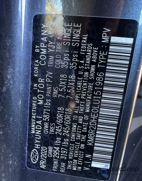 2020 Hyundai Palisade Sel from USA, damaged, VIN KM8R2DHE0LU151986